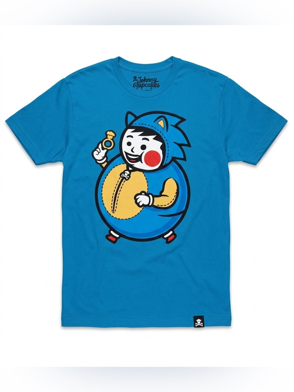 Johnny Cupcakes Sonic The Hedgehog T Shirt Large Blue Big Kid Crossbone Rare